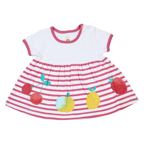 שמלה פסים ופירות ורוד