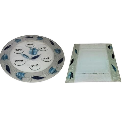 סט צלחת פסח מעוצבת וצלחת מצה תואם דגם טוליפ