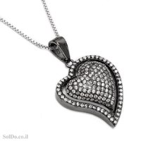 תליון לב מכסף משובץ אבני זרקון T8873