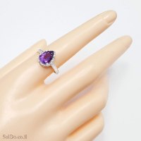 טבעת מכסף משובצת אבן אמטיסט ואבני זרקון RG6299 | תכשיטי כסף 925 | טבעות כסף