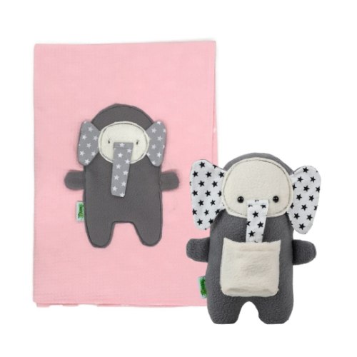 סט מתנה, סער הפיל: שמיכת קיץ אוורירית לתינוק ובובת התפתחות (ניתן לבחור את צבע השמיכה)