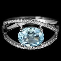 טבעת כסף משובצת טופז כחול וזרקונים RG8333 | תכשיטי כסף 925 | טבעות כסף