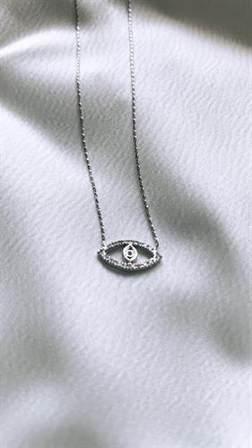 שרשרת עין יהלומים לבנים זהב לבן 14K