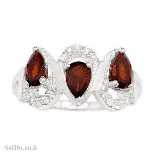 טבעת מכסף משובצת אבני גרנט ואבני זרקון RG1696 | תכשיטי כסף 925 | טבעות כסף