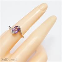 טבעת מכסף משובצת אבן אמטיסט וזרקונים RG6107 | תכשיטי כסף 925 | טבעות כסף