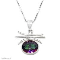 תליון מכסף משובץ מיסטיק טופז T6208 | תכשיטי כסף