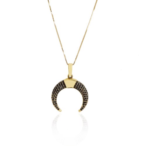 שרשרת זהב חצי סהר עם זרקונים שחורים