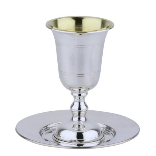 סט קידוש גביע + תחתית כסף טהור דגם דויד חלק (S)