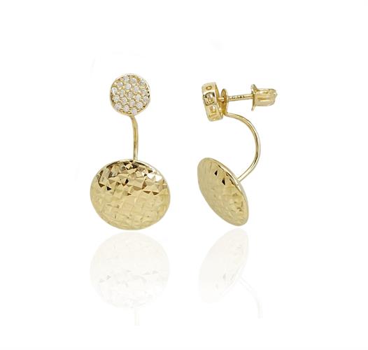 עגילי זהב בסגנון מניפה עם זרקונים