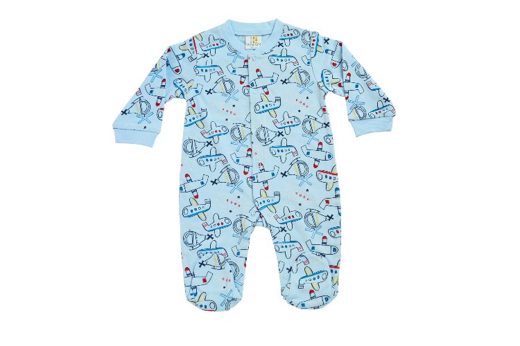 אוברול טריקו ארוך מטוסים תכלת בייבי