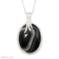 תליון מכסף משובץ אבן אגט צבע שחור T6164 | תכשיטי כסף