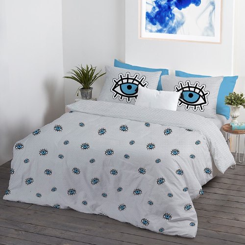 סט מצעים למיטה קווין 180/200 דגם עין  - 100% כותנה