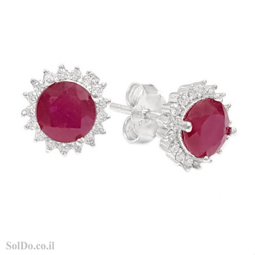 עגילים מכסף צמודים משובצים אבני רובי ואבני זרקון A8956 | תכשיטי כסף