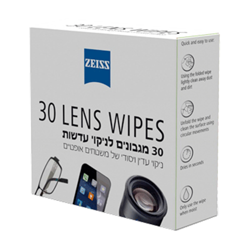 מטליות לניקוי משקפיים ועדשות 30 מגבונים לחים ארוזות בנפרד ZEISS