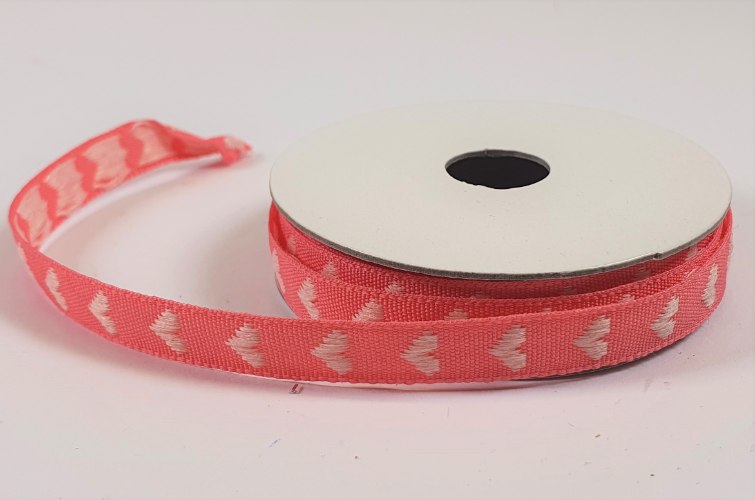 סרט כותנה ורוד לבבות - 2 מ'