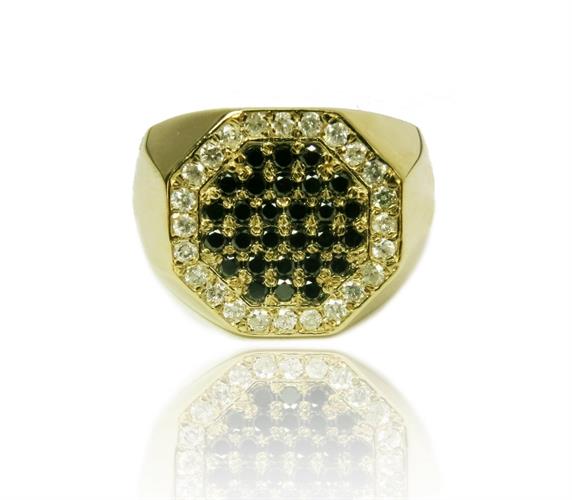 טבעת זהב 14 קרט לגבר משובצת יהלומים שחורים ולבנים 0.85 קראט