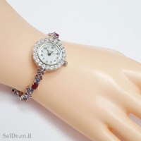 שעון מכסף לאישה משובץ אבני רובי, טנזנית ואבני זרקון SH3273 | תכשיטי כסף