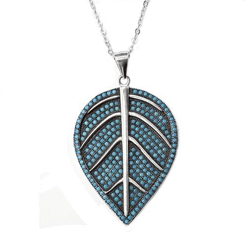 תליון כסף "עלה כחול" משובץ אבני זרקון כחולות T5852 | תכשיטי כסף 925 | שרשרת כסף