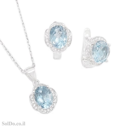 עגילים ותליון מכסף משובצים אבני טופז כחולה ואבני זרקון S1739