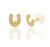 עגילי פרסה קטנים מזהב וזרקונים