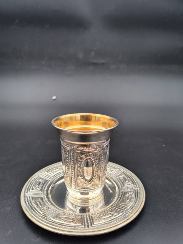 כוס קידוש וצלחת ציפוי כסף טהור מבית מורשת