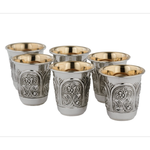 שישיית כוסות ליקר כסף טהור 925 דגם  שערים