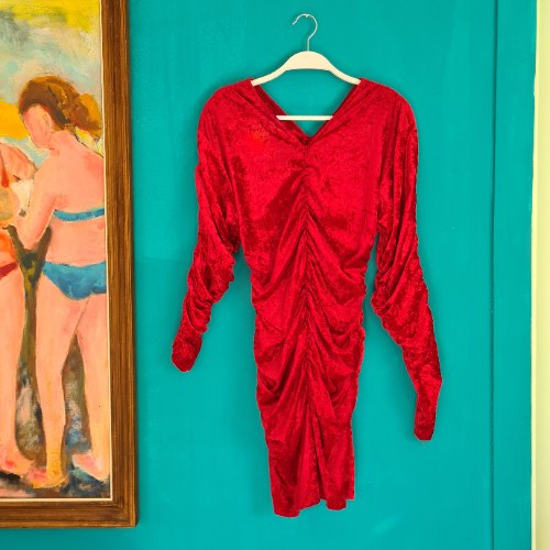 שמלת קטיפה מיני אדומה XS/S