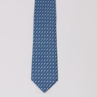 עניבה משי מודפס פרח על מצע כחול