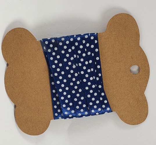 סרט סאטן 2 מטר - כחול נקודות לבן 1.5 ס"מ