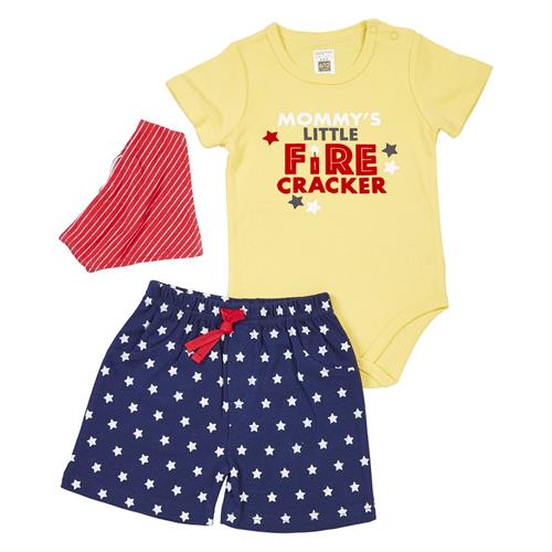 חליפת בגד גוף מכנס כוכבים צהוב + סינר בנדנה