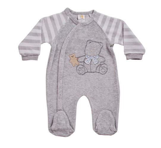 אוברול קטיפה הדפס דב+פפיון אפור