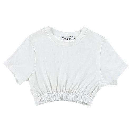 טי שירט קרופ עם גומי MISS KIDS לבנה - 2-18