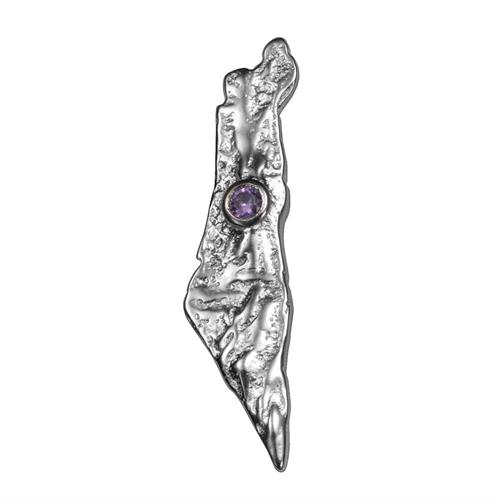 תליון ארץ ישראל עם טופוגרפיה בתוספת זירקון סגול