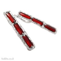 עגילי כסף מעוצבים ארוכים בשילוב אבני זרקון צבע אדום A8925 | תכשיטי כסף 925