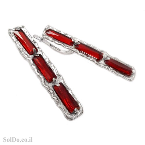 עגילי כסף מעוצבים ארוכים בשילוב אבני זרקון צבע אדום A8925 | תכשיטי כסף 925