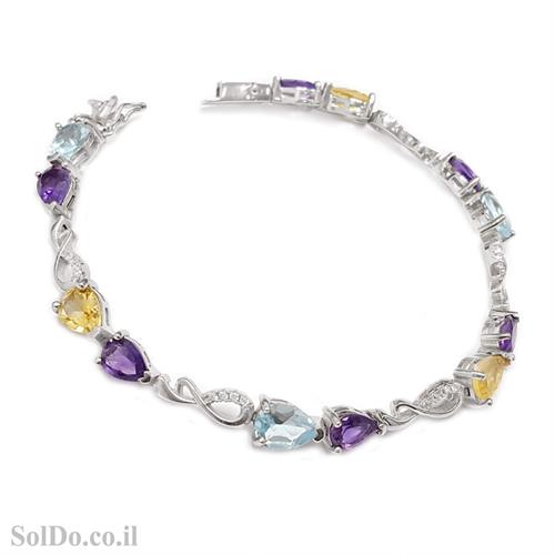 צמיד מכסף משובץ אבני אמטיסט, סיטרין, טופז כחול ואבני זרקון Z3082