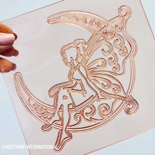 תבנית פייה יושבת על ירח לקישוט עוגה 13 ס"מ| קישוט פיה טופר לעוגה|  חדש מאתי דבש