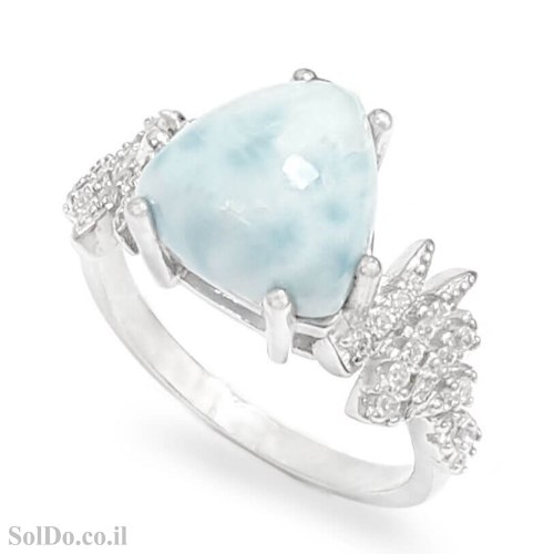 טבעת מכסף משובצת אבן לרימר ואבני זרקון RG6210 | תכשיטי כסף 925 | טבעות כסף