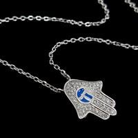 שרשרת כסף חמסה משובצת זרקונים T8039 | תכשיטי כסף