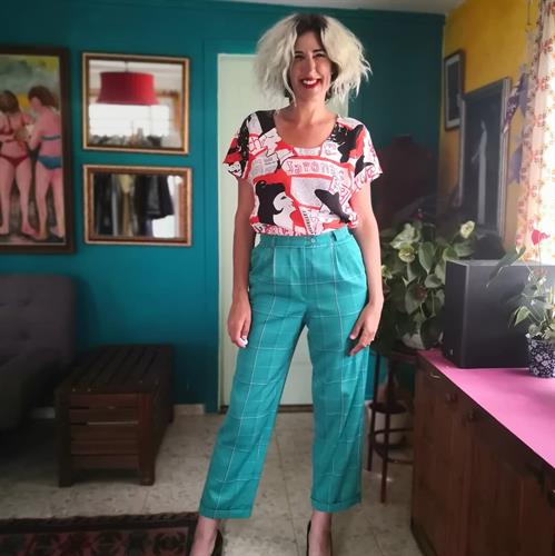 מכנס משבצות טורקיז היסטרי מידה M