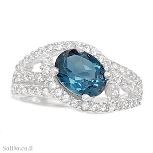 טבעת מכסף משובצת אבן טופז כחולה  וזרקונים RG8804 | תכשיטי כסף 925 | טבעות כסף