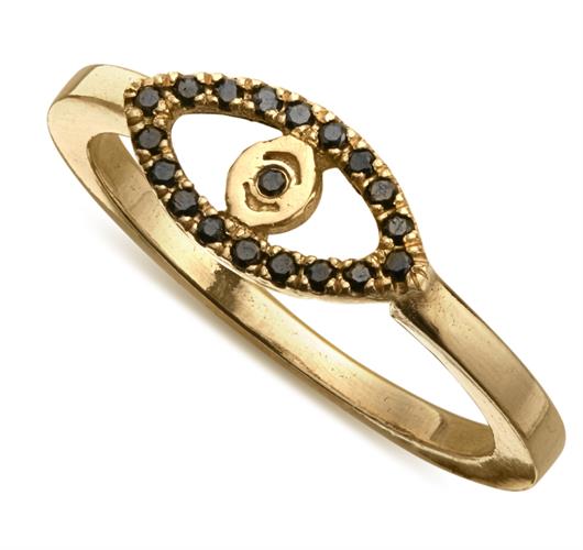 טבעת עין יהלומים שחורים זהב 14K