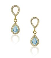 עגילי זהב עם בלו טופז בחיתוך טיפה ויהלומים