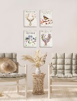 סט של 4 תמונות השראה ציפור, אייל פרחוני, זוג ציפורים ואייל ציפורים דגם 54