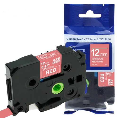 סרט סימון תואם לבן על רקע אדום Brother Compatible TZe-435 12mmx8m