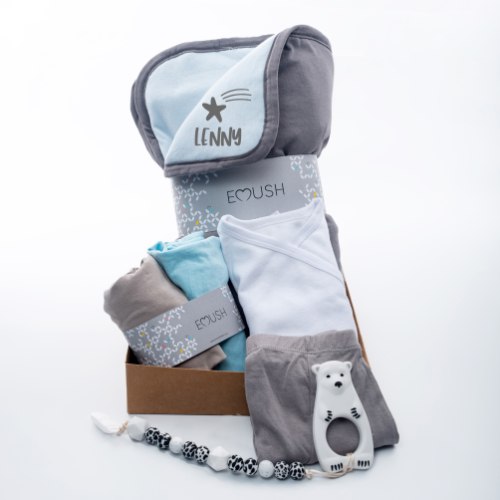 מארז ליולדת- Wellcome Baby- שמיכת ג'רזי, סט ביגוד, נשכן, חיתולי בד