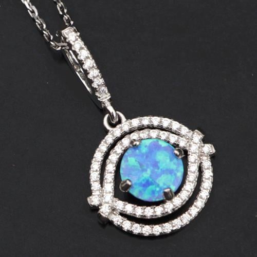 תליון כסף משובץ אופל כחול וזרקונים T8541