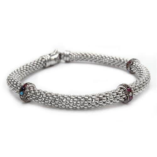 צמיד כסף מעוצב 3 חישוקים משובצים אבני זרקון צבעוניות Z2942 | תכשיטי כסף 925 | צמידי כסף