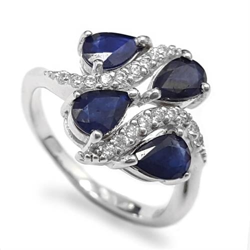 טבעת כסף משובצת אבני ספיר כחולות וזרקונים RG5638 | תכשיטי כסף 925 | טבעות כסף