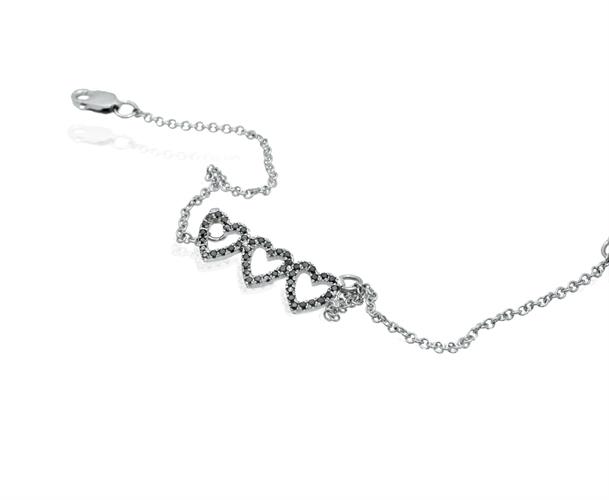 צמיד זהב בסגנון לבבות צמיד לבבות משובץ יהלומים שחורים